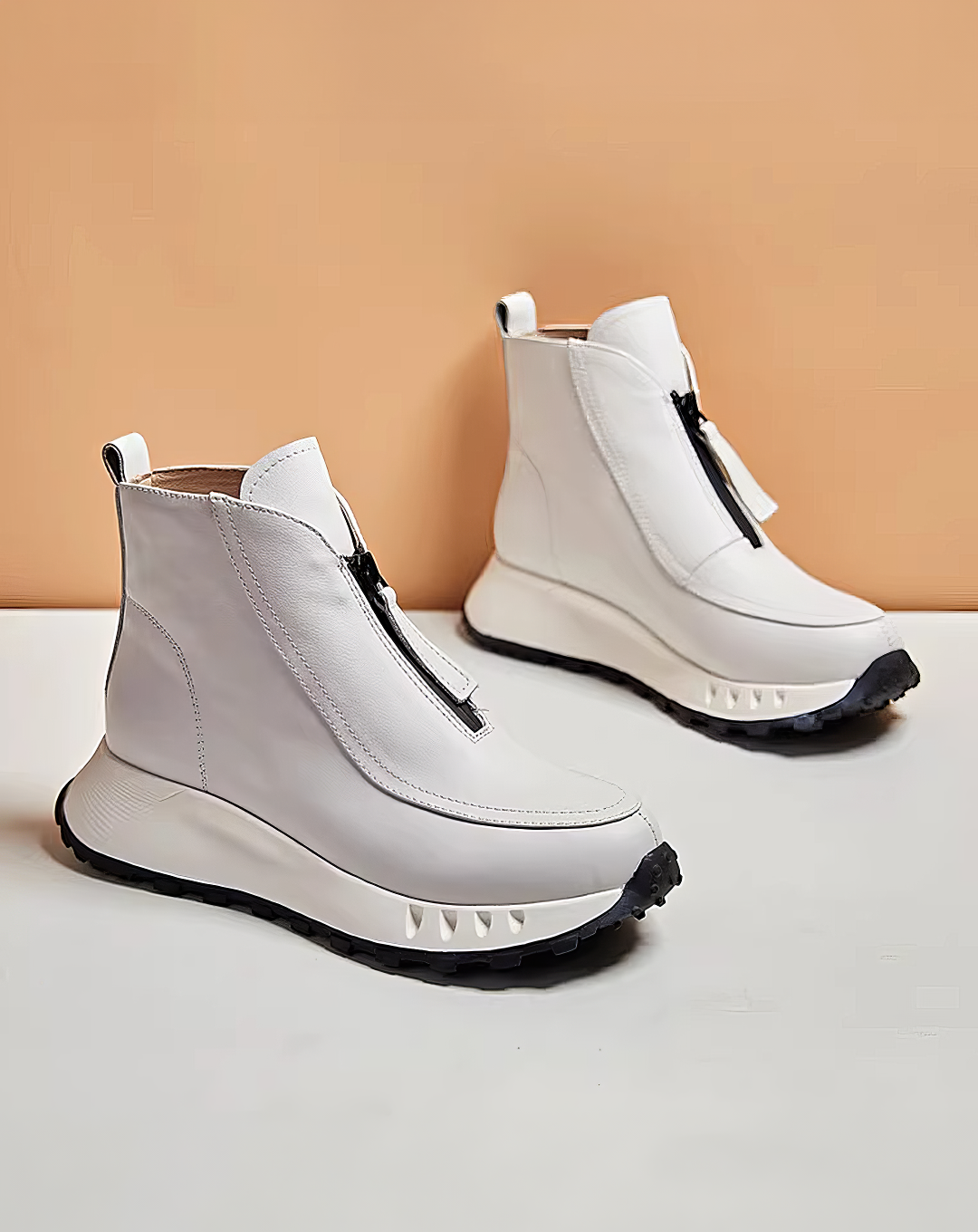 ♀本革／Front Zip Platform Boots