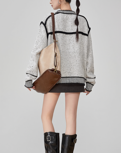 ♀Tweed Contrast Piping Cardigan