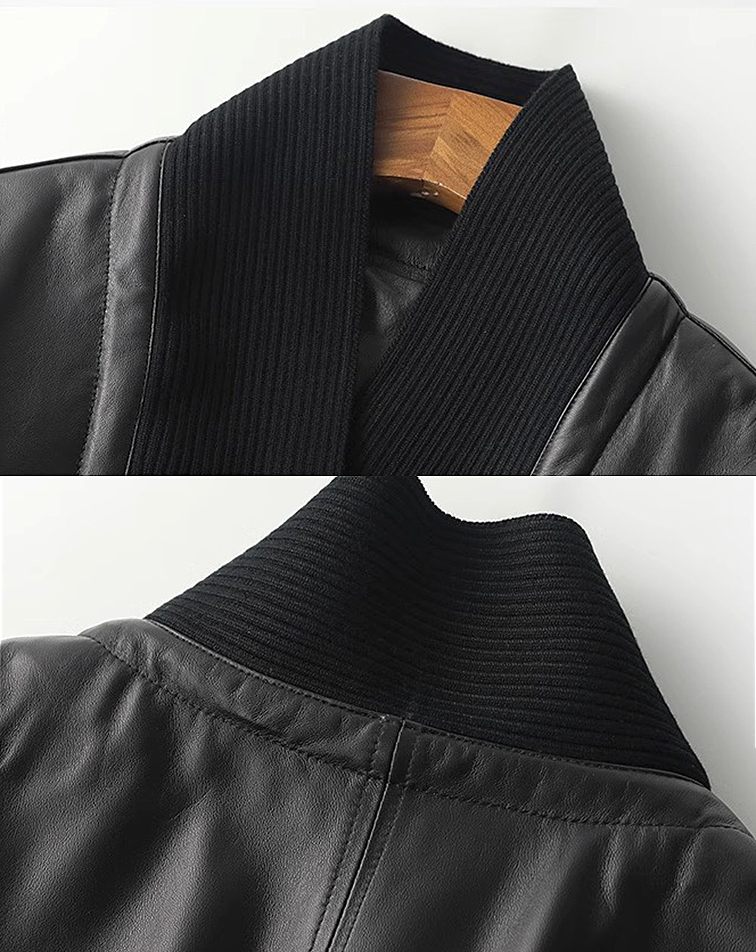 ♀Ribbed Collar Leather Jacket