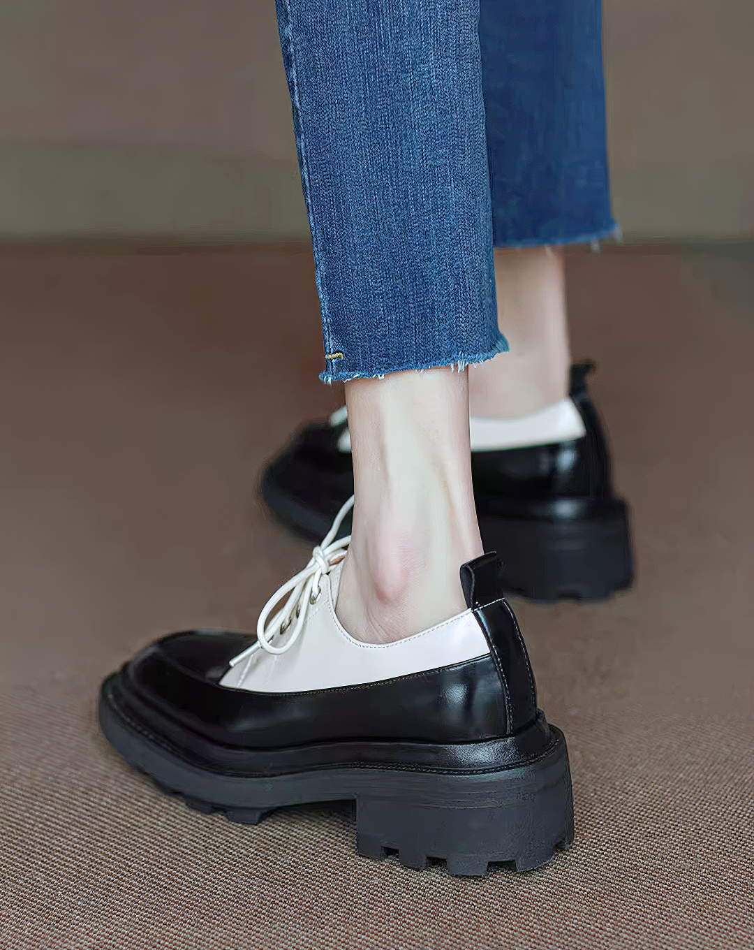 ♀本革／Glossy Bicolor Oxford Shoes