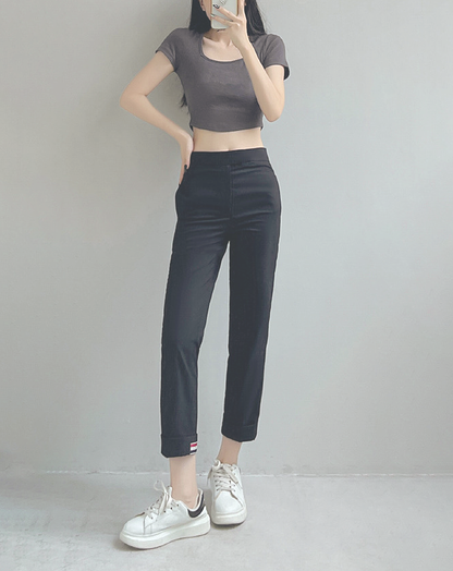 ♀Tricolor Back Hem Cropped Pants