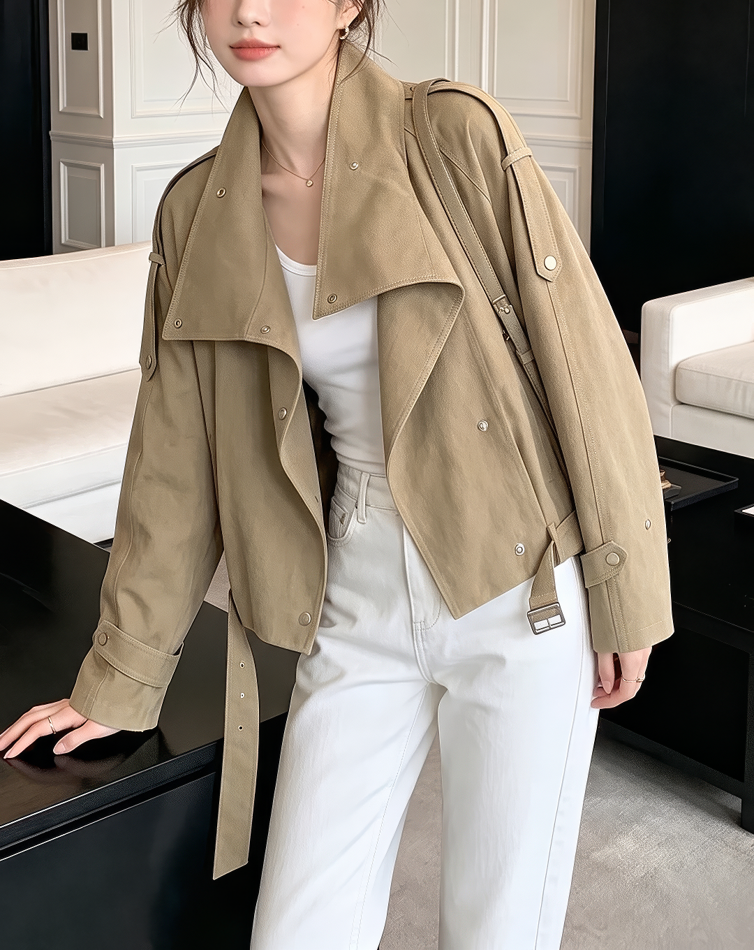 ♀Belted Biker Short Coat