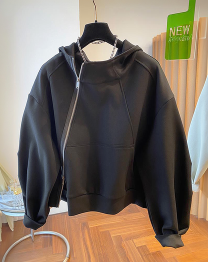 ♀Diagonal Zip Hoodie