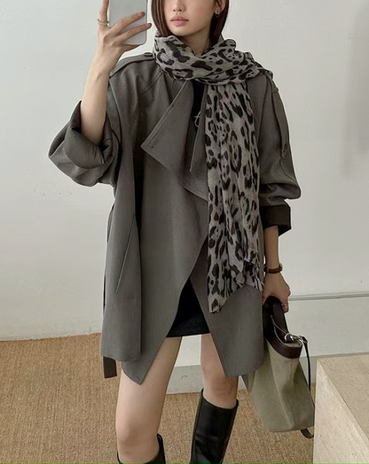 ♀Leopard Scarf Short Coat