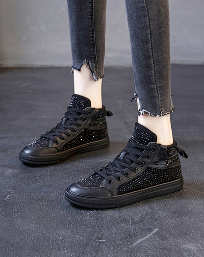 ♀Rhinestone High Cut Sneakers