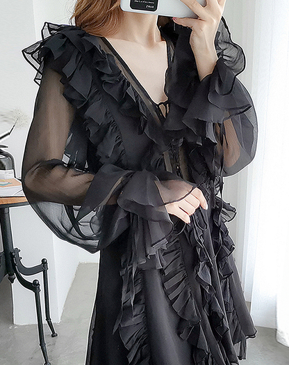 ♀Frill Chiffon Dress