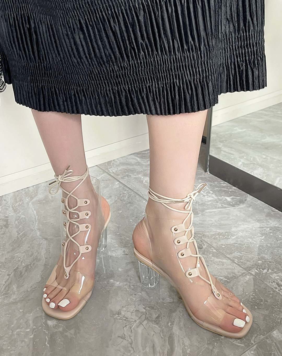 ♀Lace-up Clear Sandals