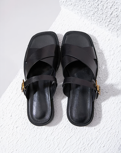 ♀本革／Flat Leather Strap Sandals