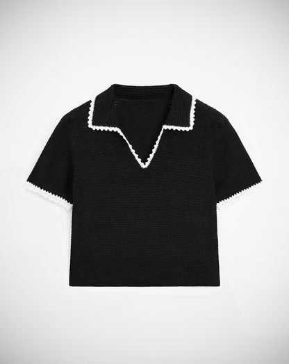 ♀Crochet Trim Polo Shirt