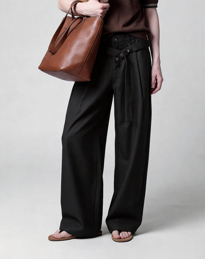 ♂♀Button Belted Wide Pants