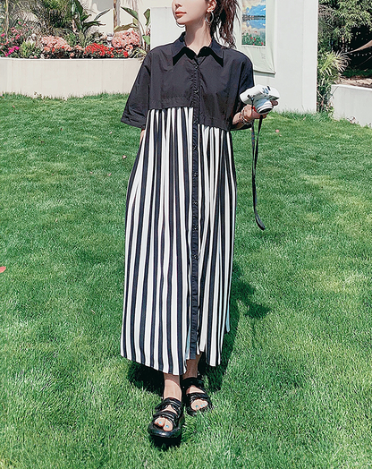 ♀Contrast Striped Long Dress