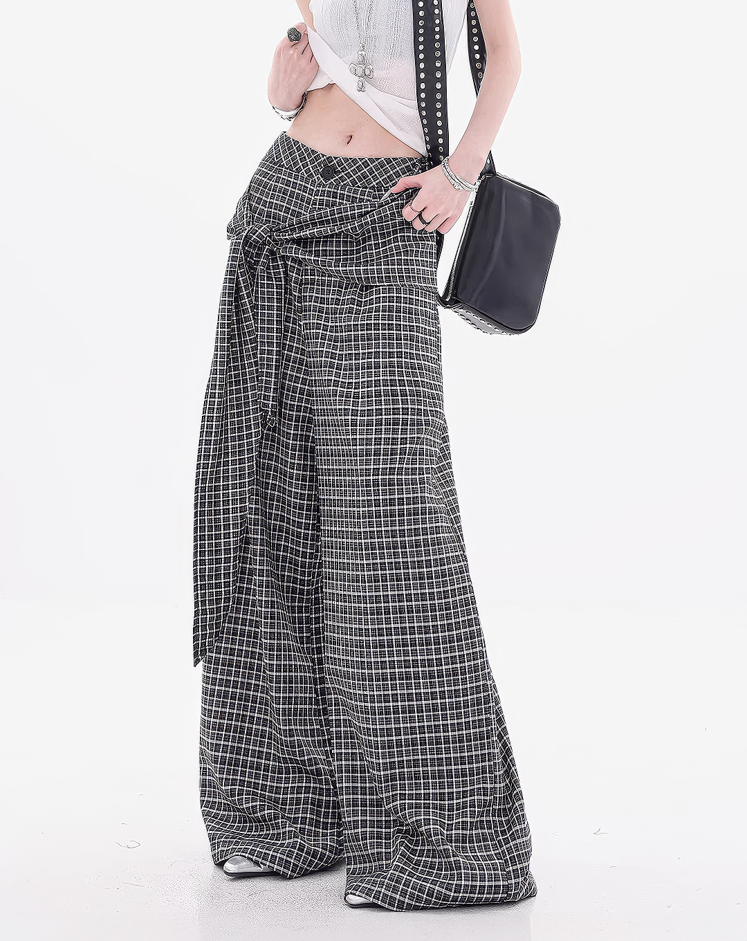 ♀Plaid Layered Wide Pants
