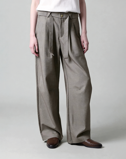 ♂♀Belted Plaid Wide Pants