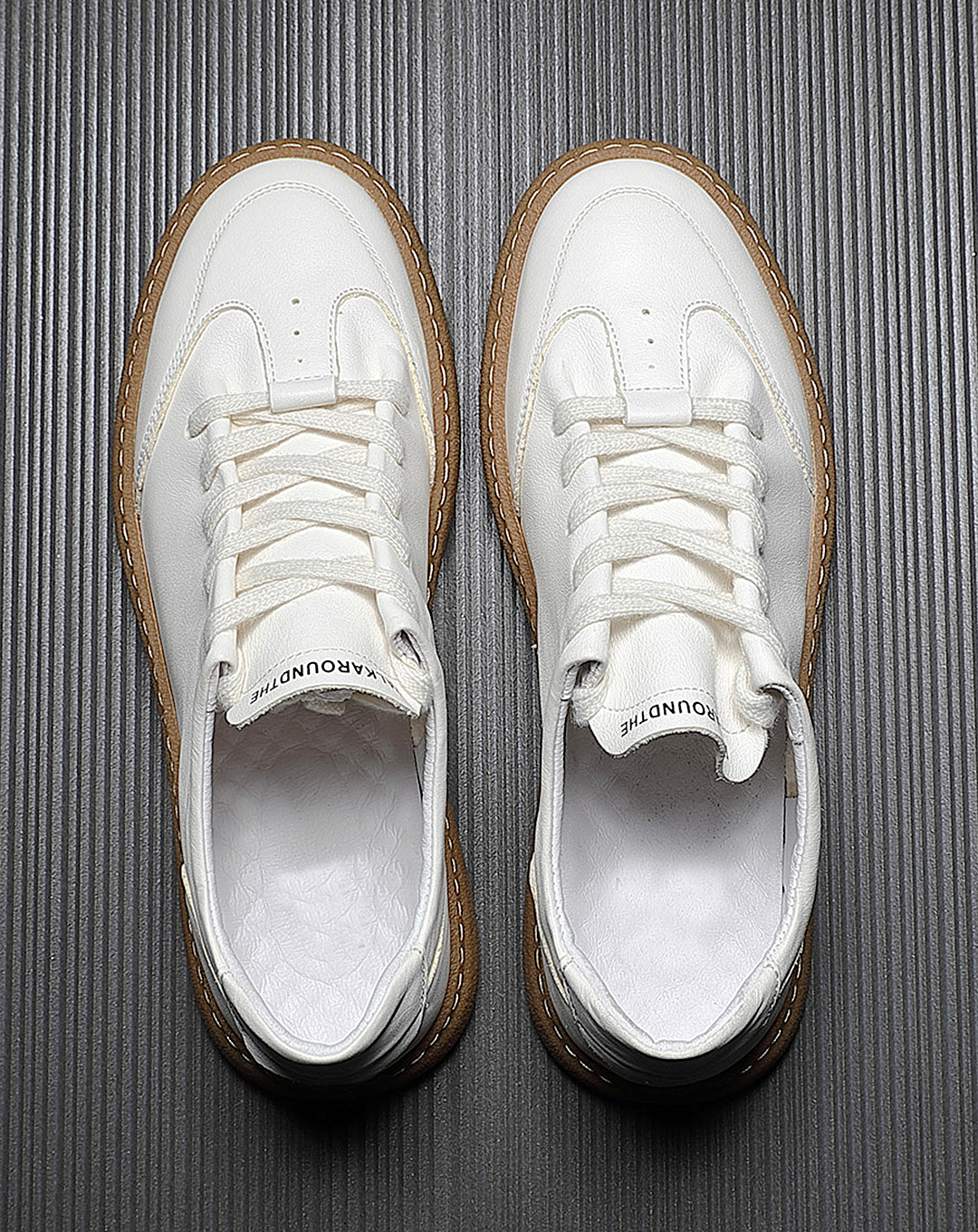 ♂♀White Leather Flat Sneakers