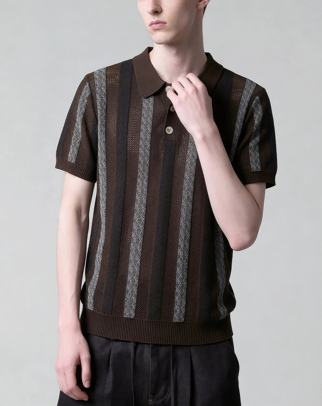 ♂♀Striped Knit Polo Shirt