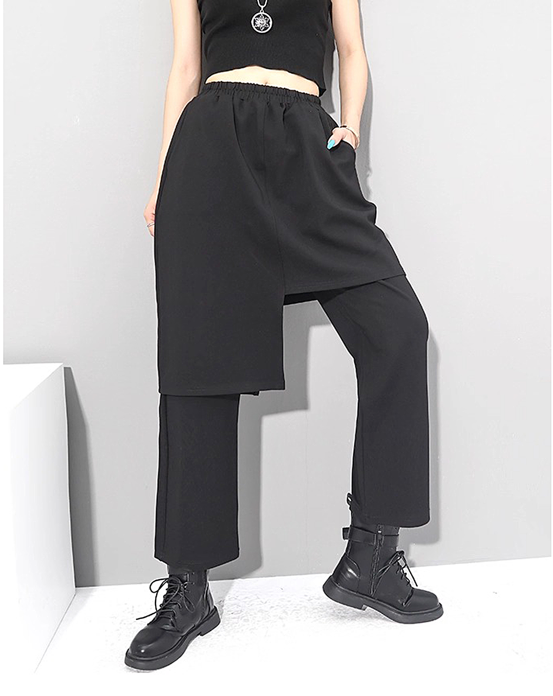 ♀Asymmetry Layered Skirt Pants