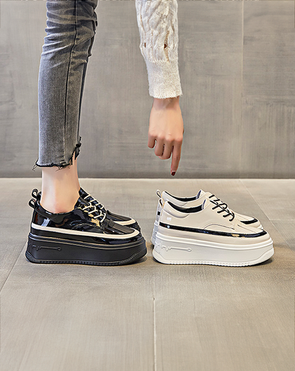 ♀Lace-up Platform Leather Sneakers