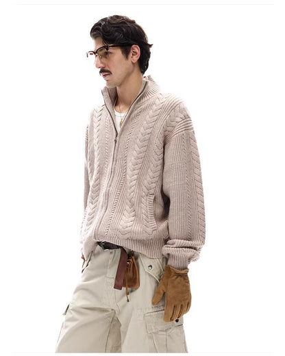 ♂Cable Knit Zip Cardigan