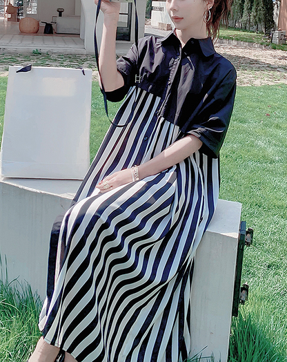 ♀Contrast Striped Long Dress