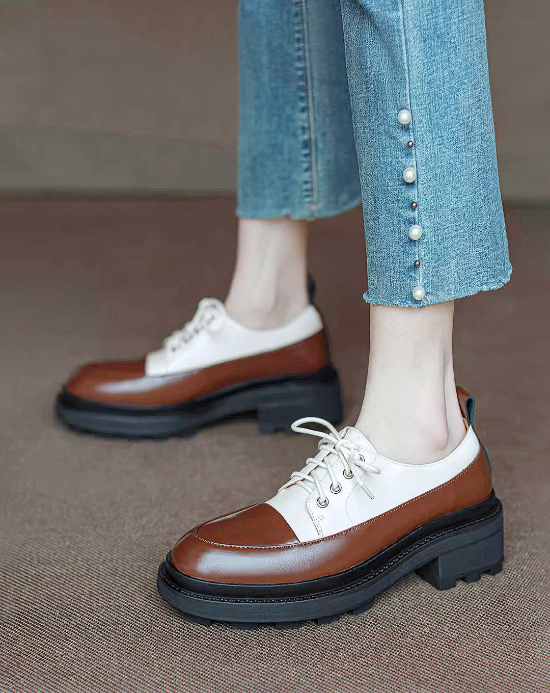 ♀本革／Glossy Bicolor Oxford Shoes