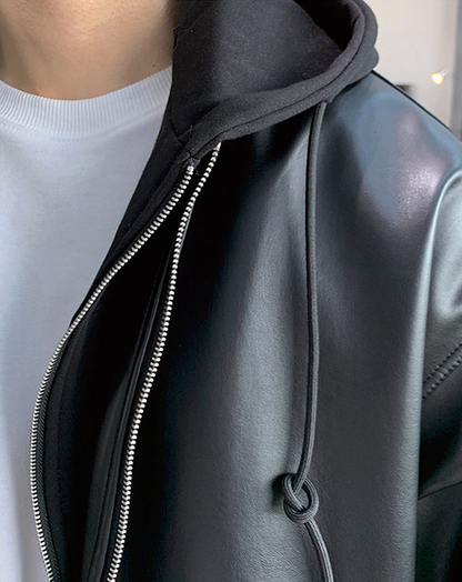 ♂Hooded Leather Jacket