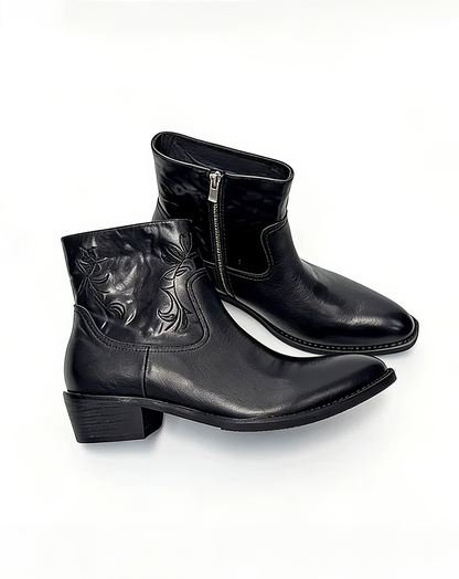 ♂♀本革／Embroidered Zip Leather Boots