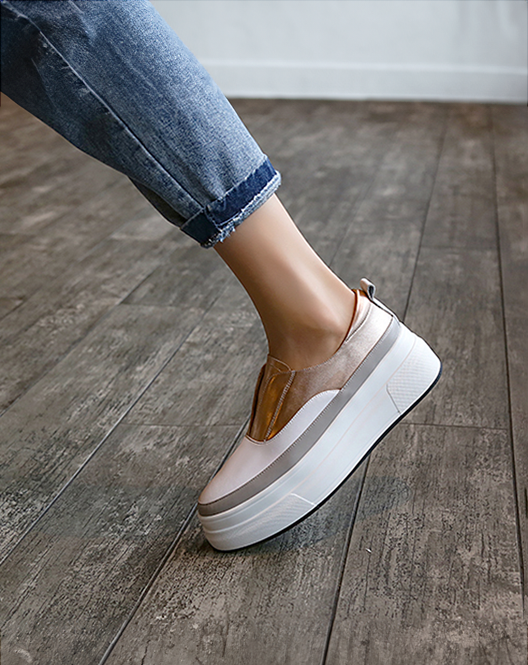 ♀Metallic Color Platform Slip-ons