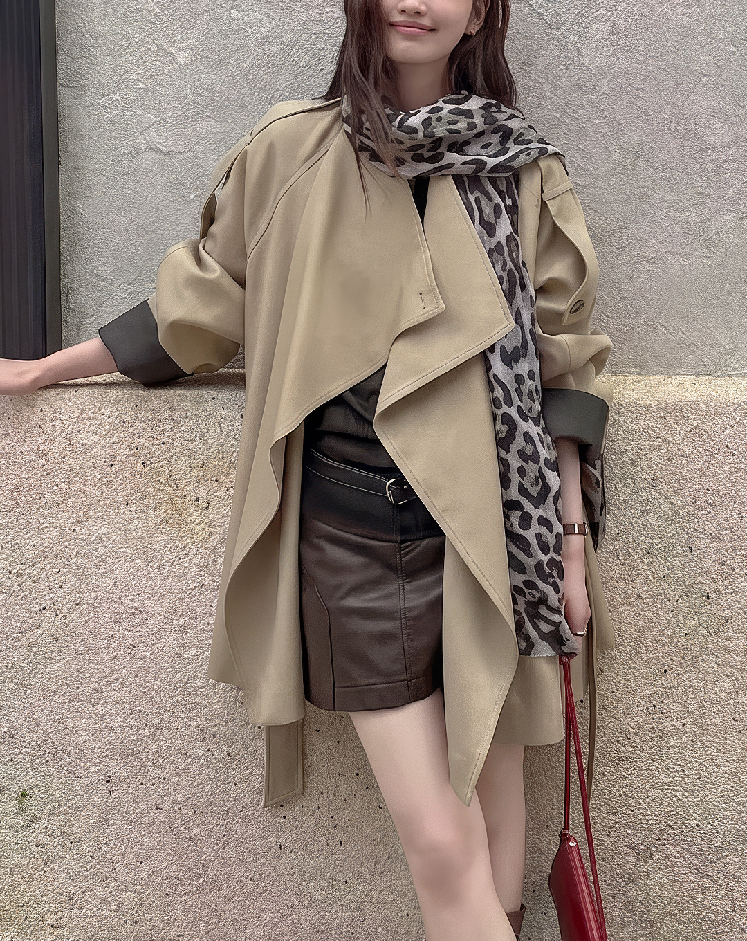 ♀Leopard Scarf Short Coat