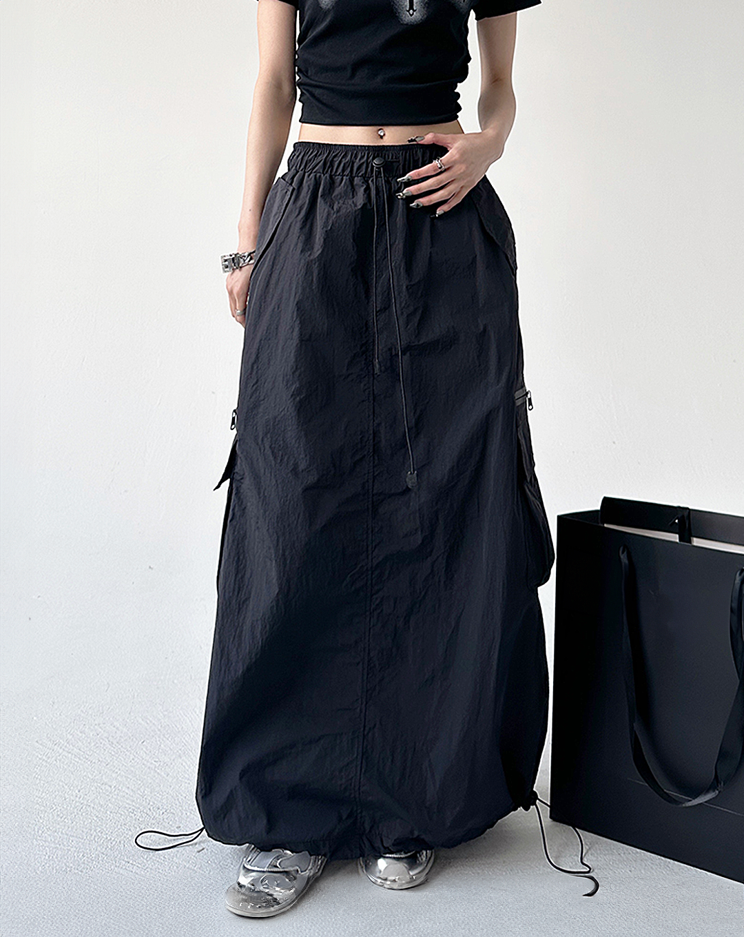 ♀Drawstring Long Skirt