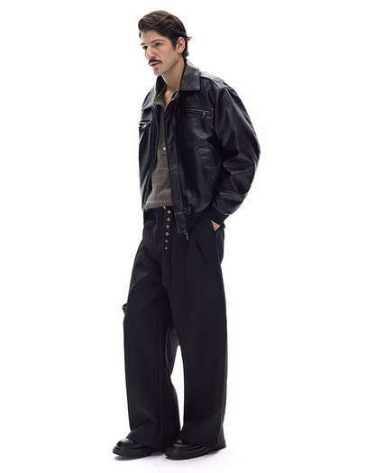 ♂Oversized Leather Moto Jacket