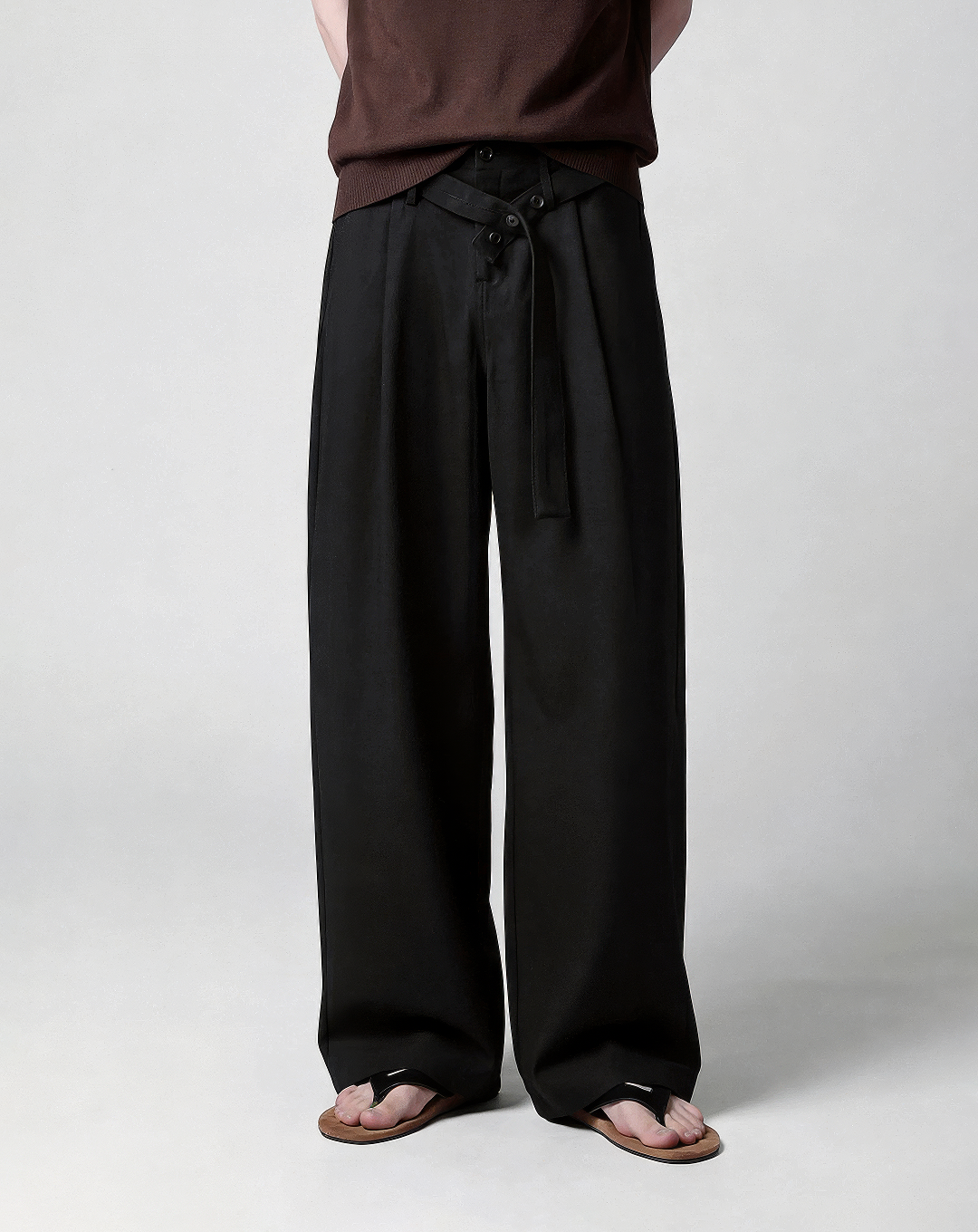 ♂♀Button Belted Wide Pants
