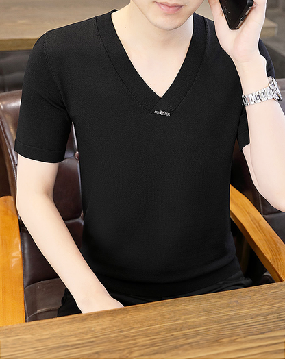 ♂Point Logo V-Neck Short Sleeve Shirt