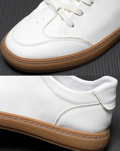 ♂♀White Leather Flat Sneakers