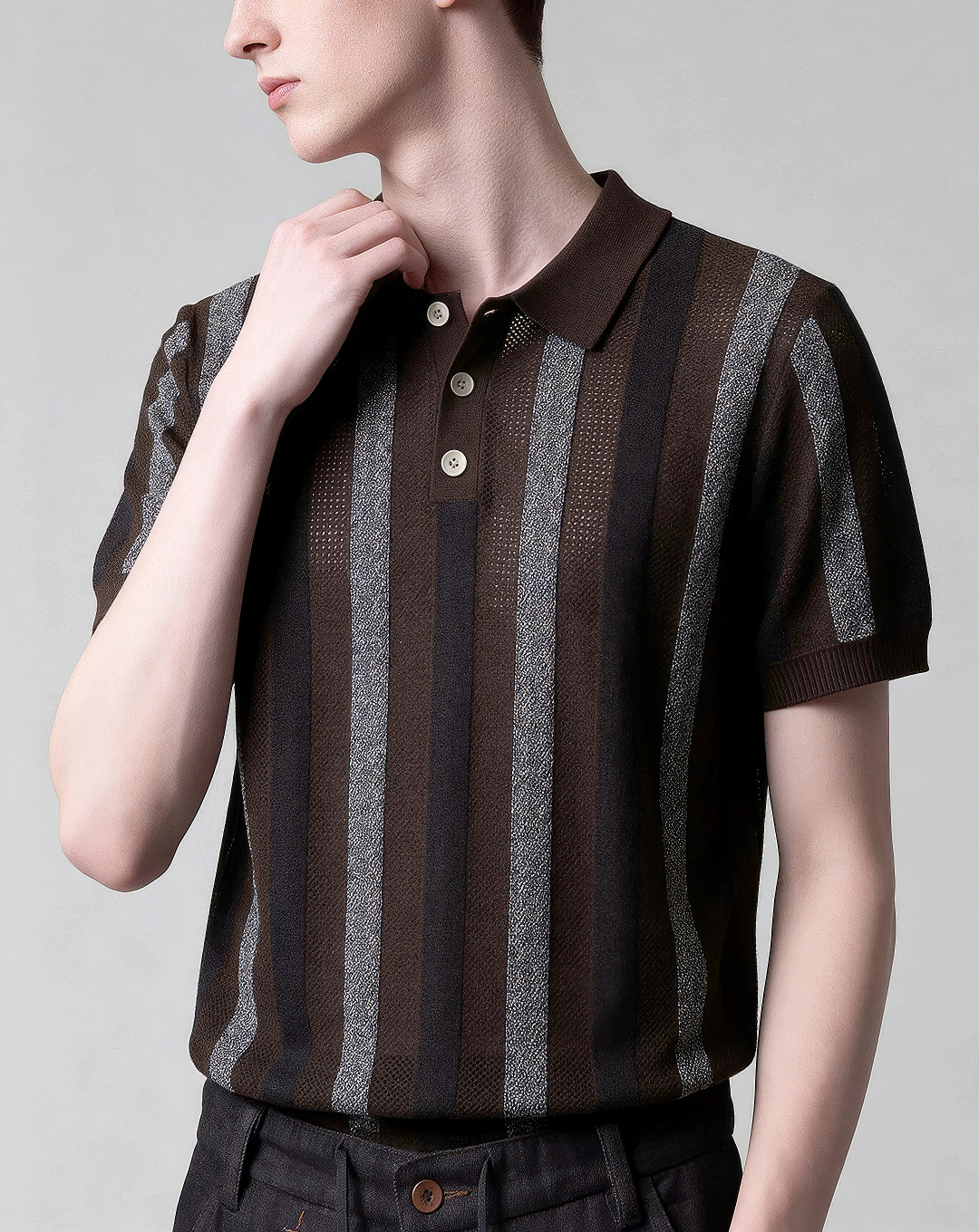 ♂♀Striped Knit Polo Shirt