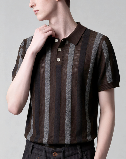 ♂♀Striped Knit Polo Shirt