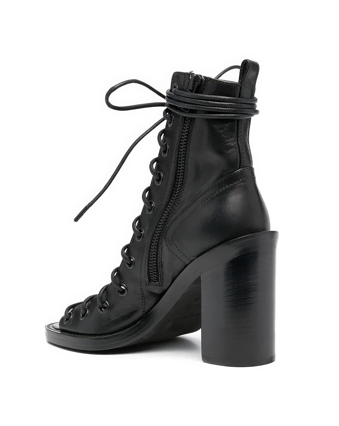 ♀本革／Lace-Up Open-Toe Boots
