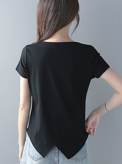 ♀V-Neck Slit T-Shirt