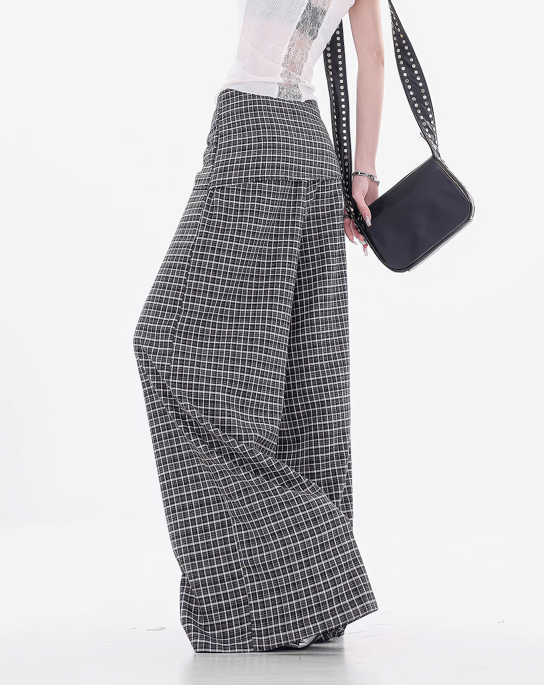 ♀Plaid Layered Wide Pants