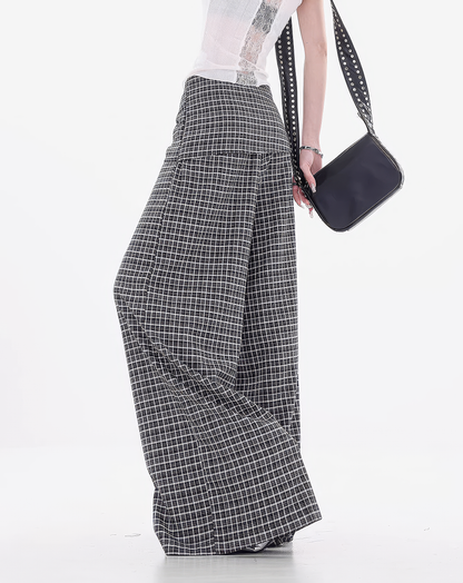 ♀Plaid Layered Wide Pants
