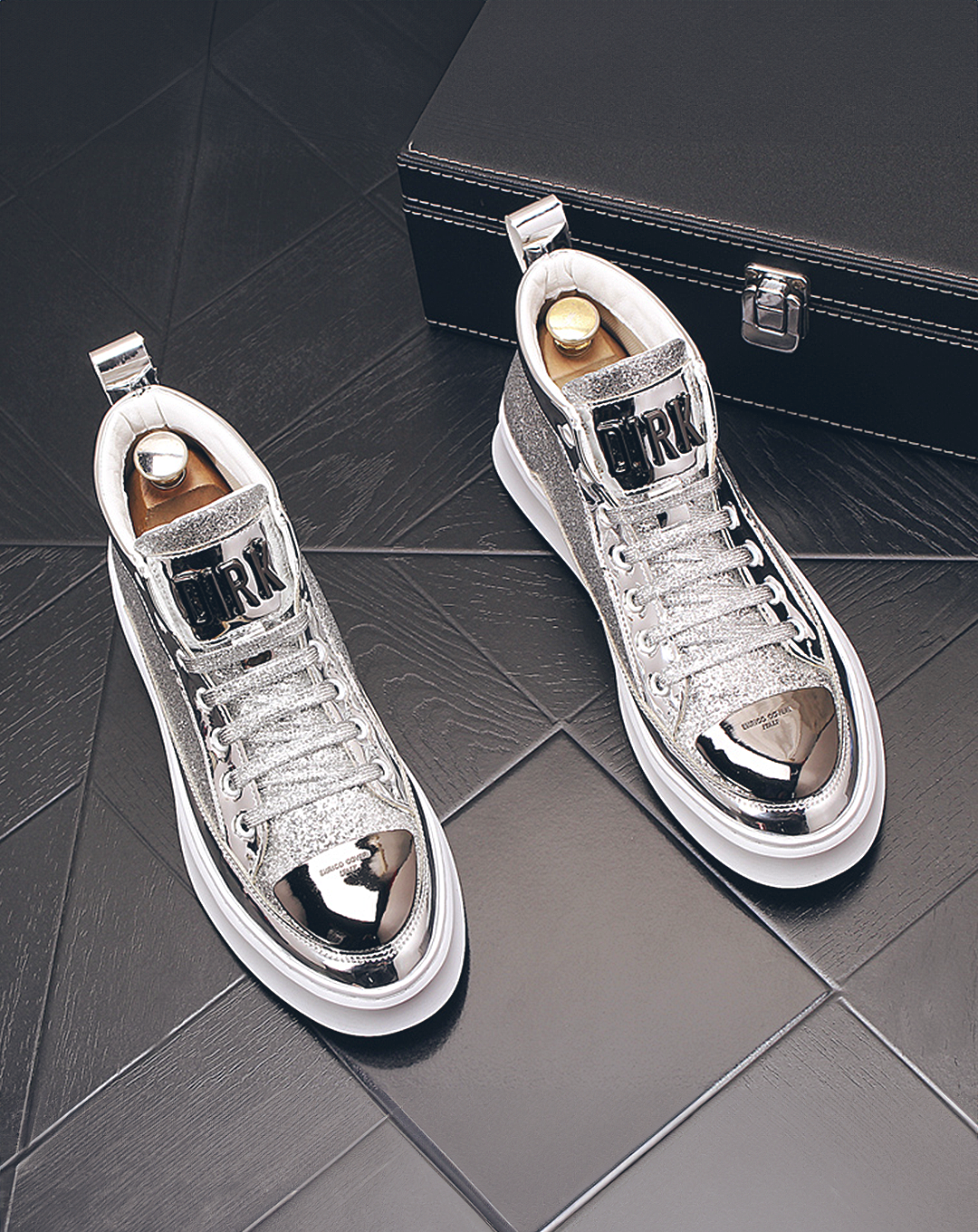 ♂♀Metallic Design Platform Sneakers