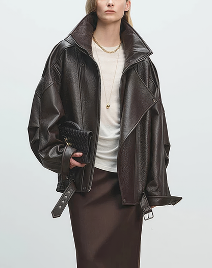 ♀本革／Oversized Real Leather Jacket