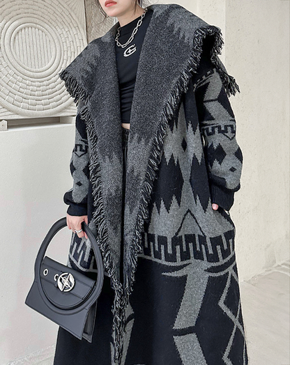 ♀Geometric Pattern Big Collar Coat