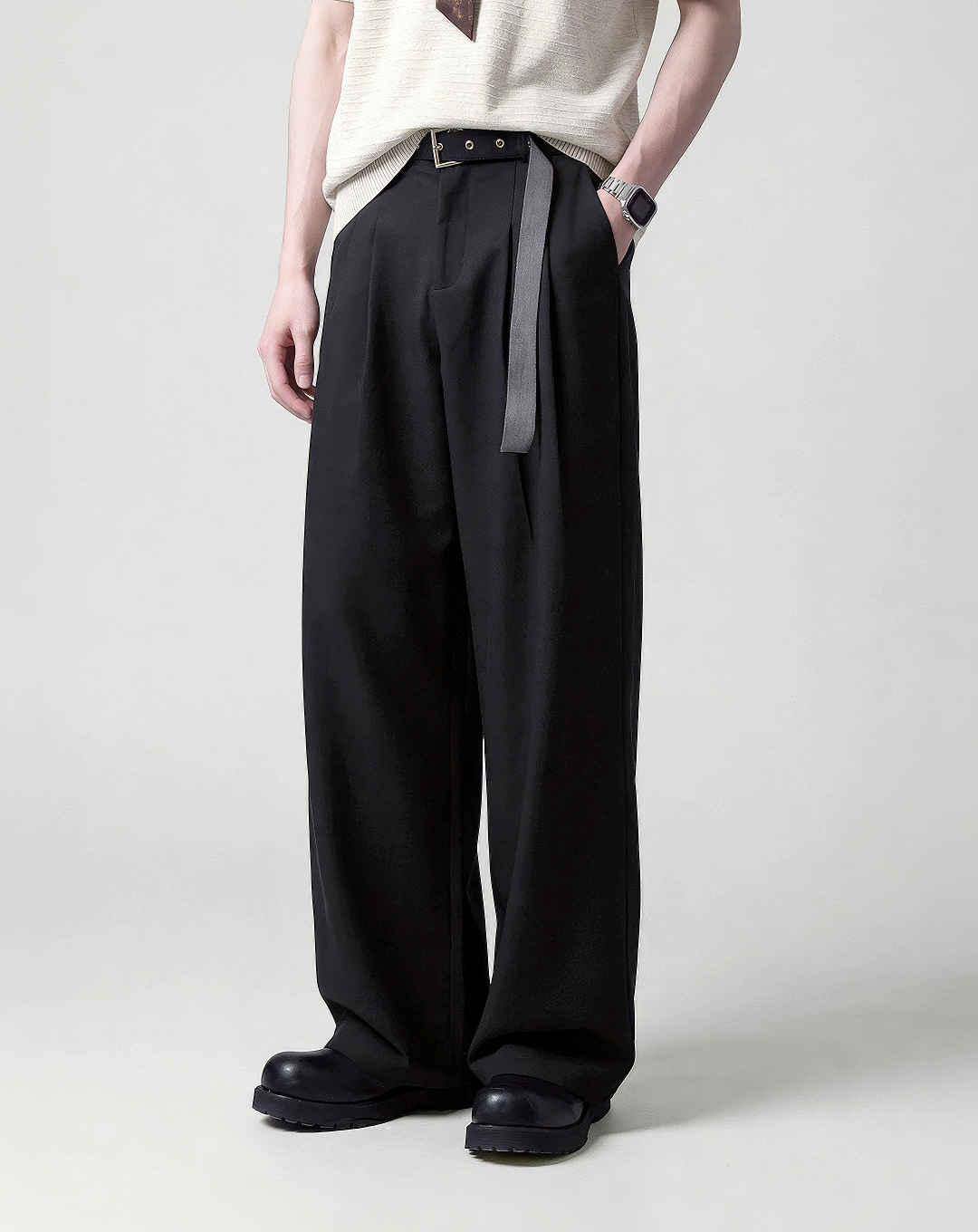 ♂♀Eyelet Belt Wide Pants