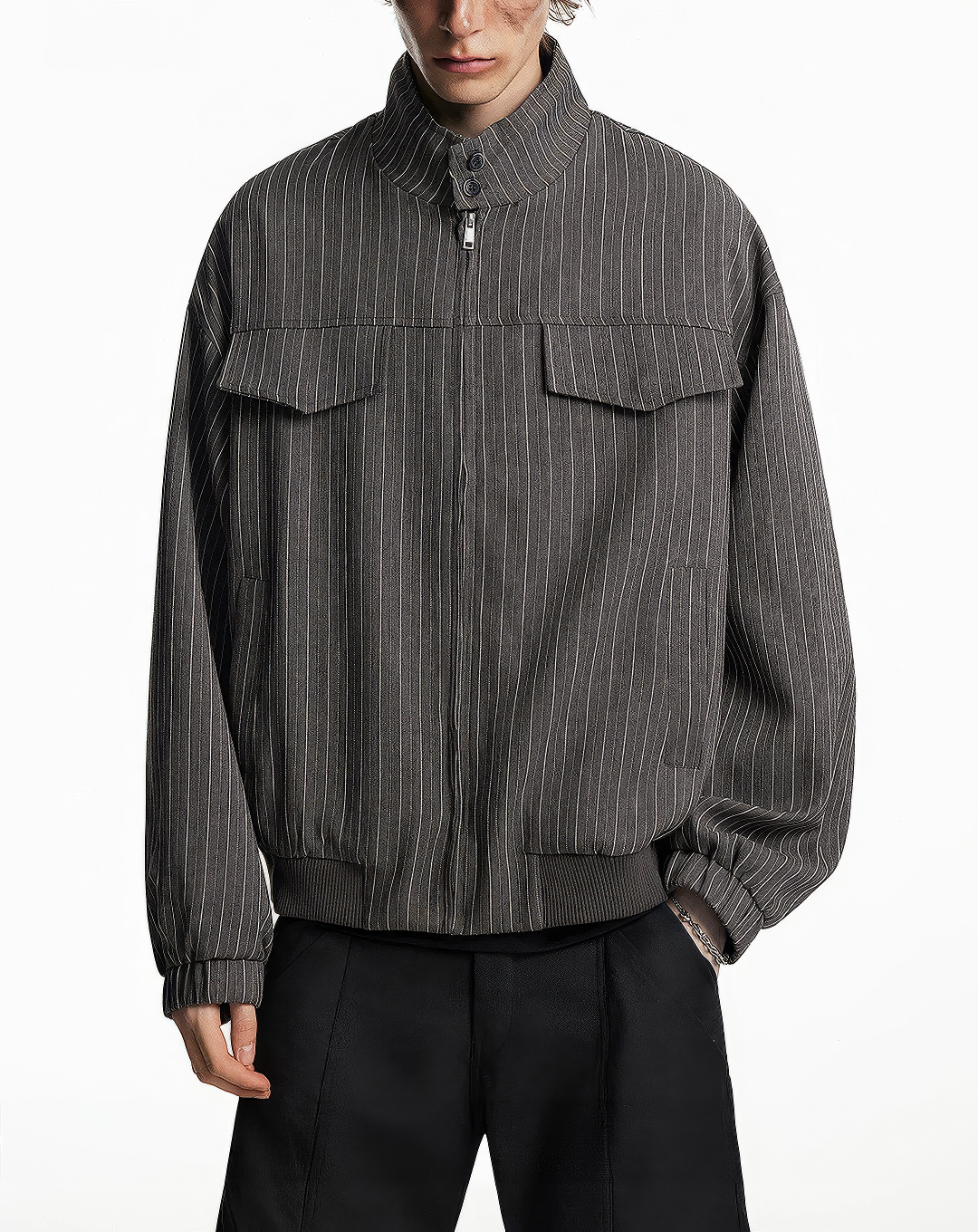 ♂♀Pinstripe Flap Pocket Jacket