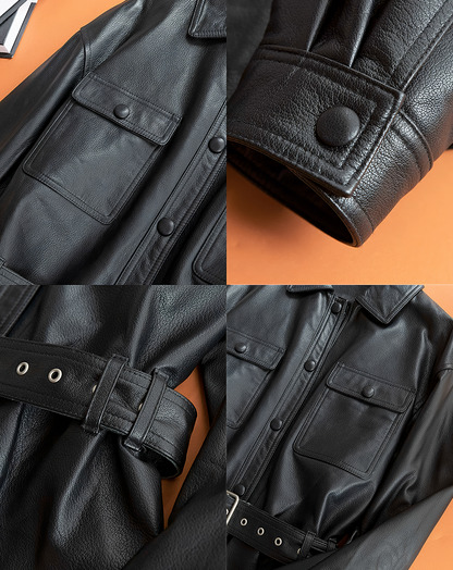 ♀本革／Real Leather Belted Jacket