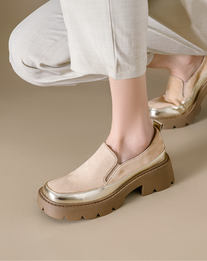 ♀本革／Metallic Trim Rugged Loafers