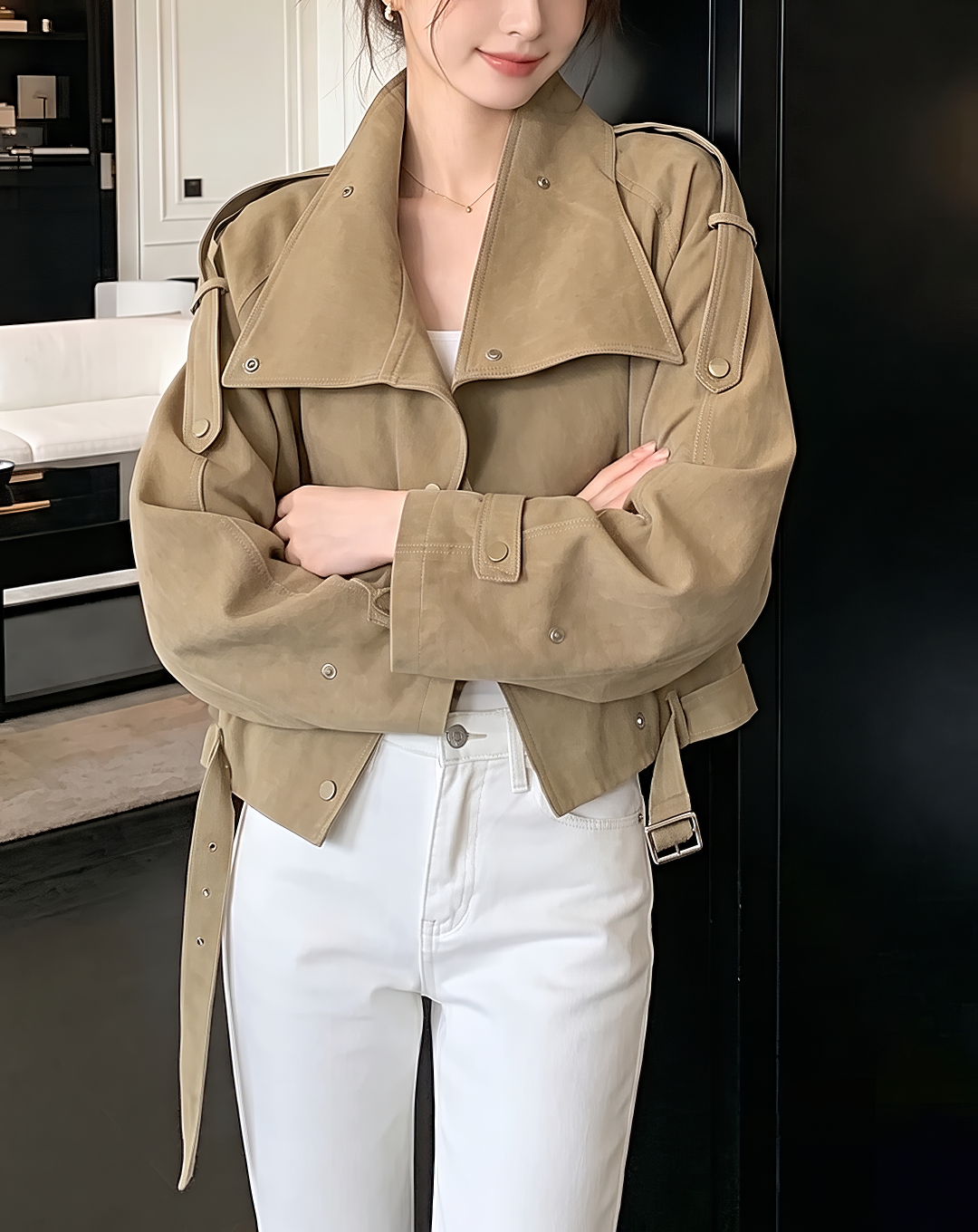 ♀Belted Biker Short Coat