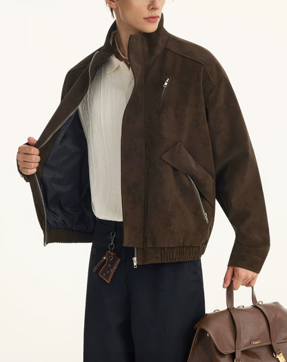♂♀Slant Zip Leather Jacket
