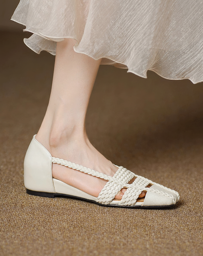 ♀本革／Woven Square Toe Shoes