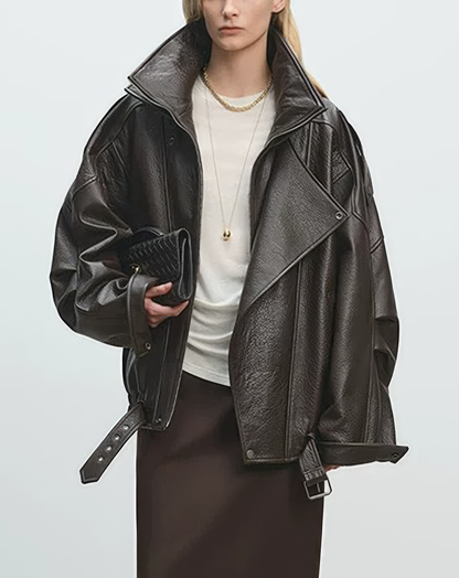 ♀本革／Oversized Real Leather Jacket